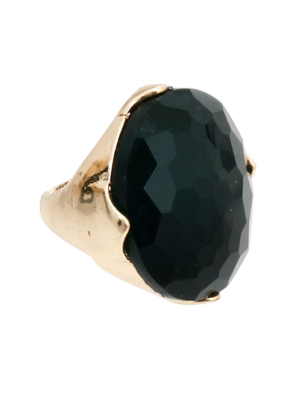 Black Goldtone Metal Large Bead Stones Stretch Ring